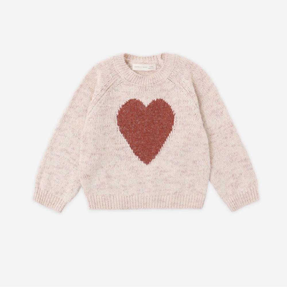 Quincy Mae Blush Crewneck Sweater with Rust Heart